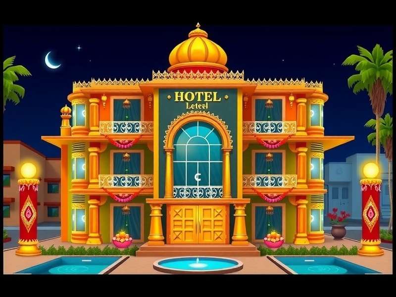 Hotel Empire Tycoon Indian version screenshot showing a hotel with Indian architectural style and Diwali decorations